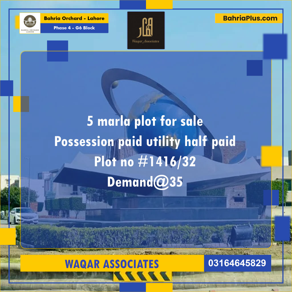 5 Marla Residential Plot for Sale in Phase 4 - G6 Block -  Bahria Orchard, Lahore - (BP-271740)