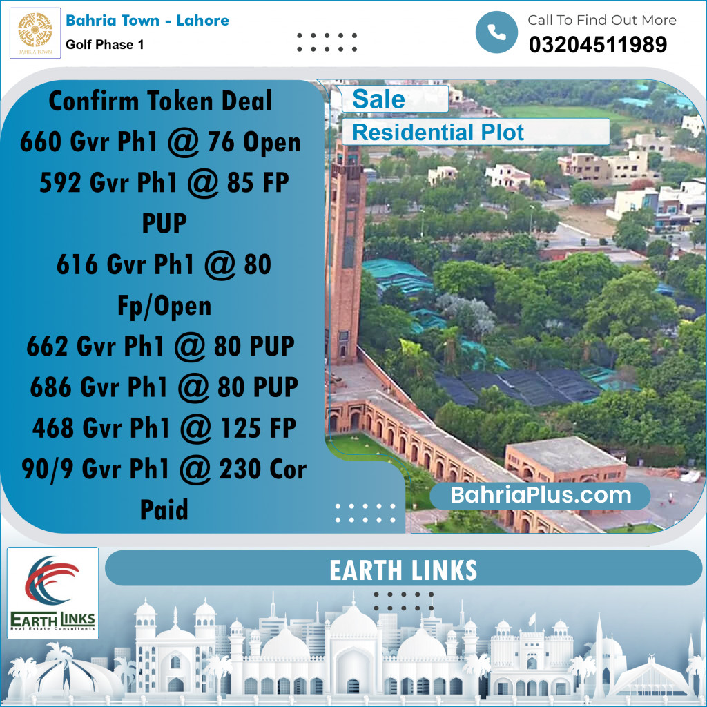 5 Marla Residential Plot for Sale in Golf Phase 1 -  Bahria Town, Lahore - (BP-271788)