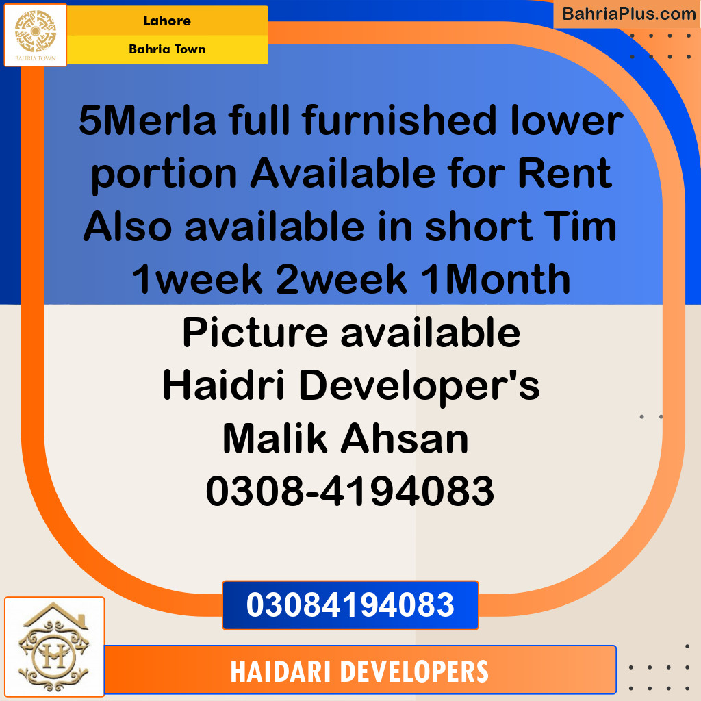 Residential House for Rent in Bahria Town, Lahore - (BP-271791)