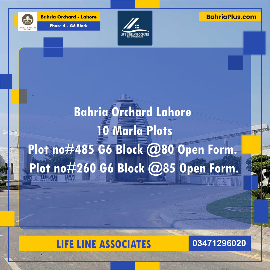 10 Marla Residential Plot for Sale in Phase 4 - G6 Block -  Bahria Orchard, Lahore - (BP-271828)