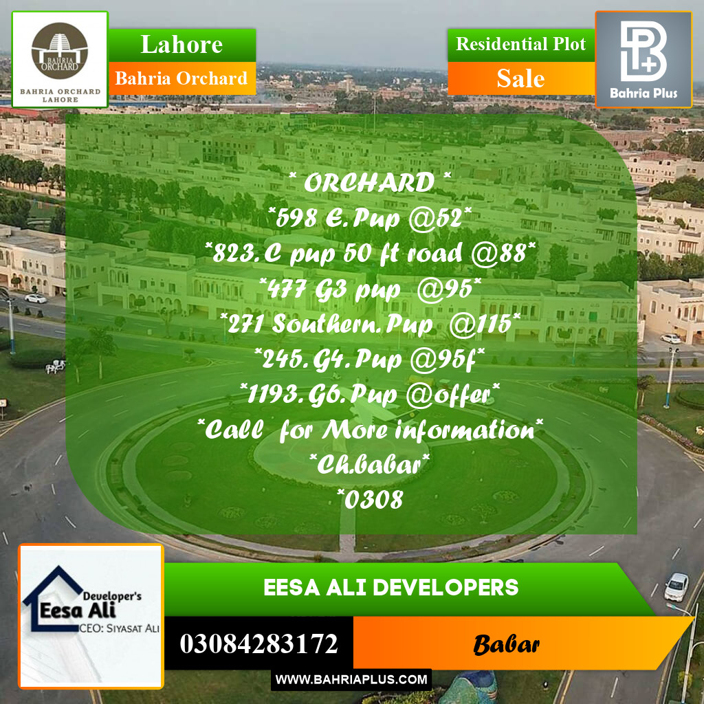 Residential Plot for Sale in Bahria Orchard, Lahore - (BP-271851)