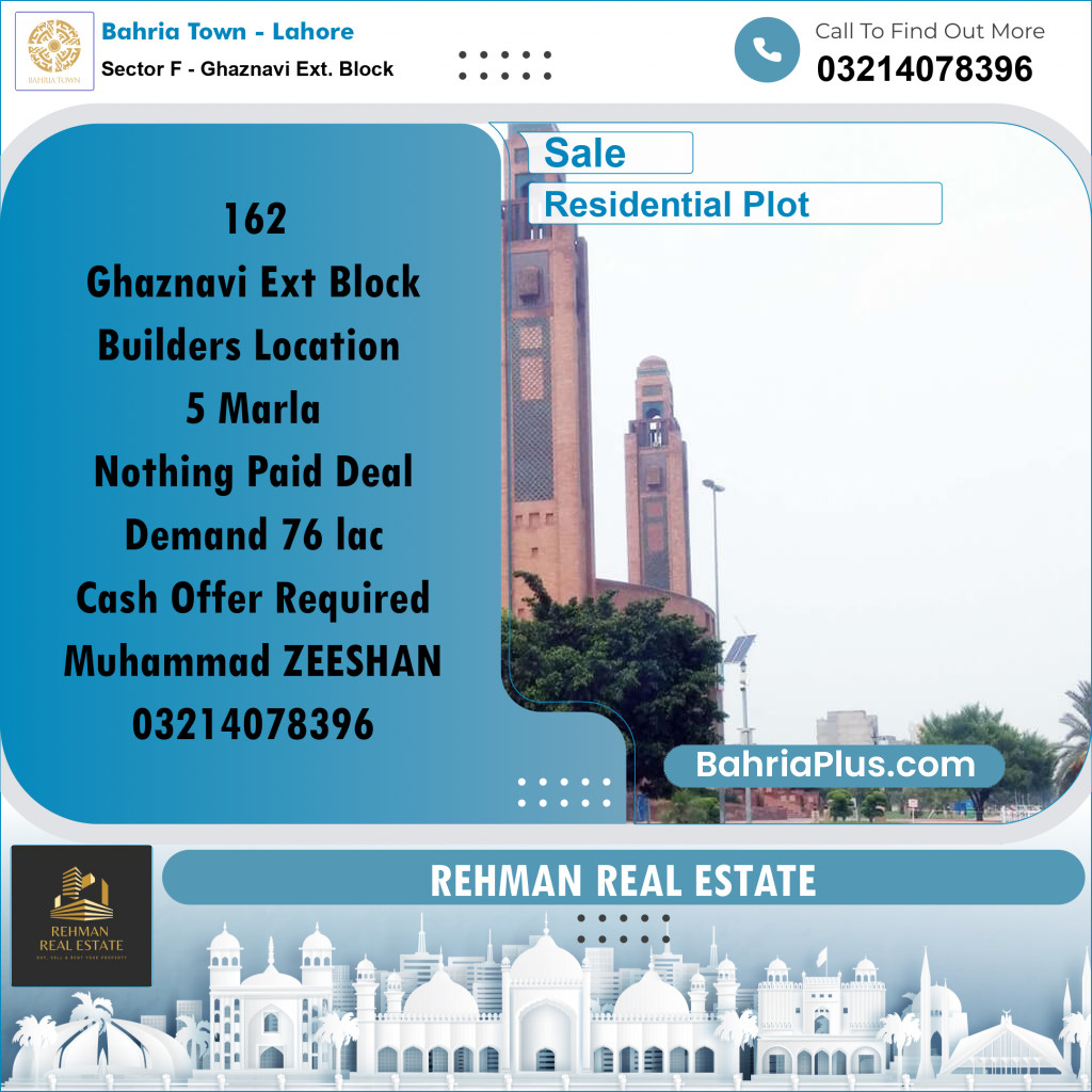 5 Marla Residential Plot for Sale in Sector F - Ghaznavi Ext. Block -  Bahria Town, Lahore - (BP-271860)
