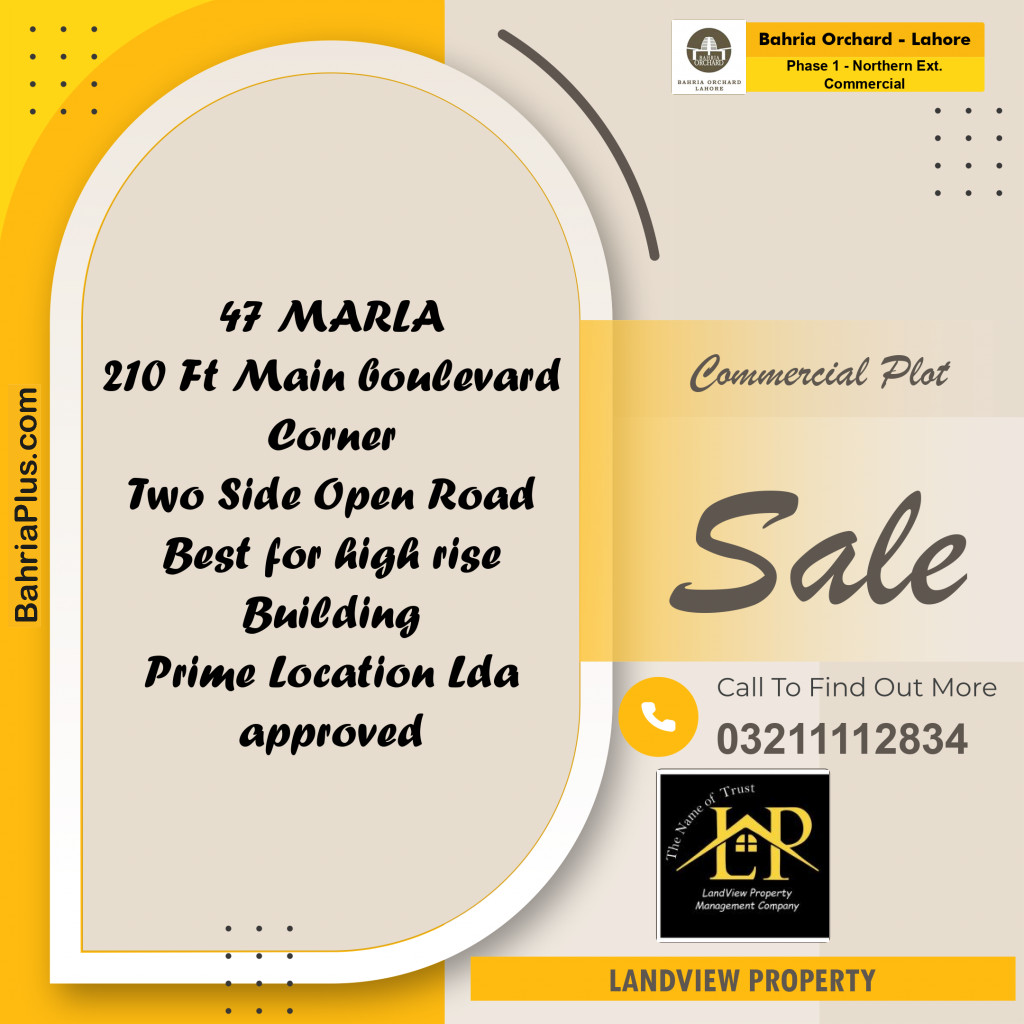 47 Marla Commercial Plot for Sale in Phase 1 - Northern Ext. Commercial -  Bahria Orchard, Lahore - (BP-271868)