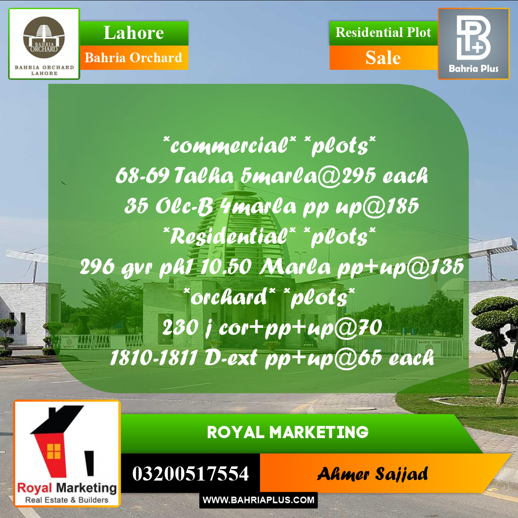 Residential Plot for Sale in Bahria Orchard, Lahore - (BP-271879)