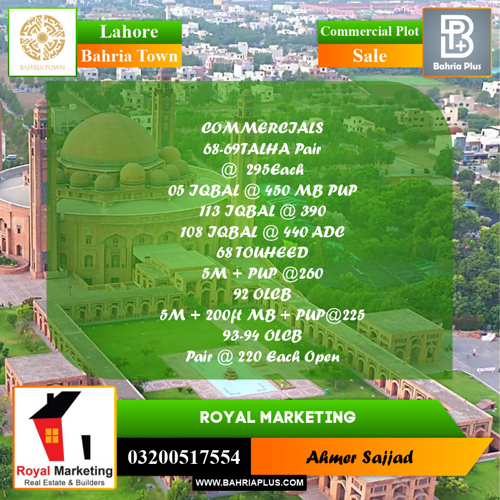Commercial Plot for Sale in Bahria Town, Lahore - (BP-271880)