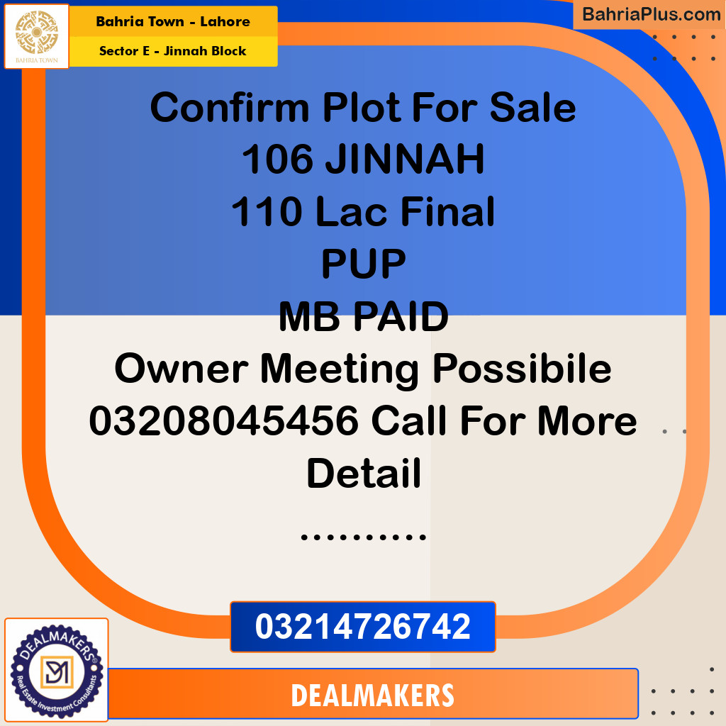 5 Marla Residential Plot for Sale in Sector E - Jinnah Block -  Bahria Town, Lahore - (BP-271898)