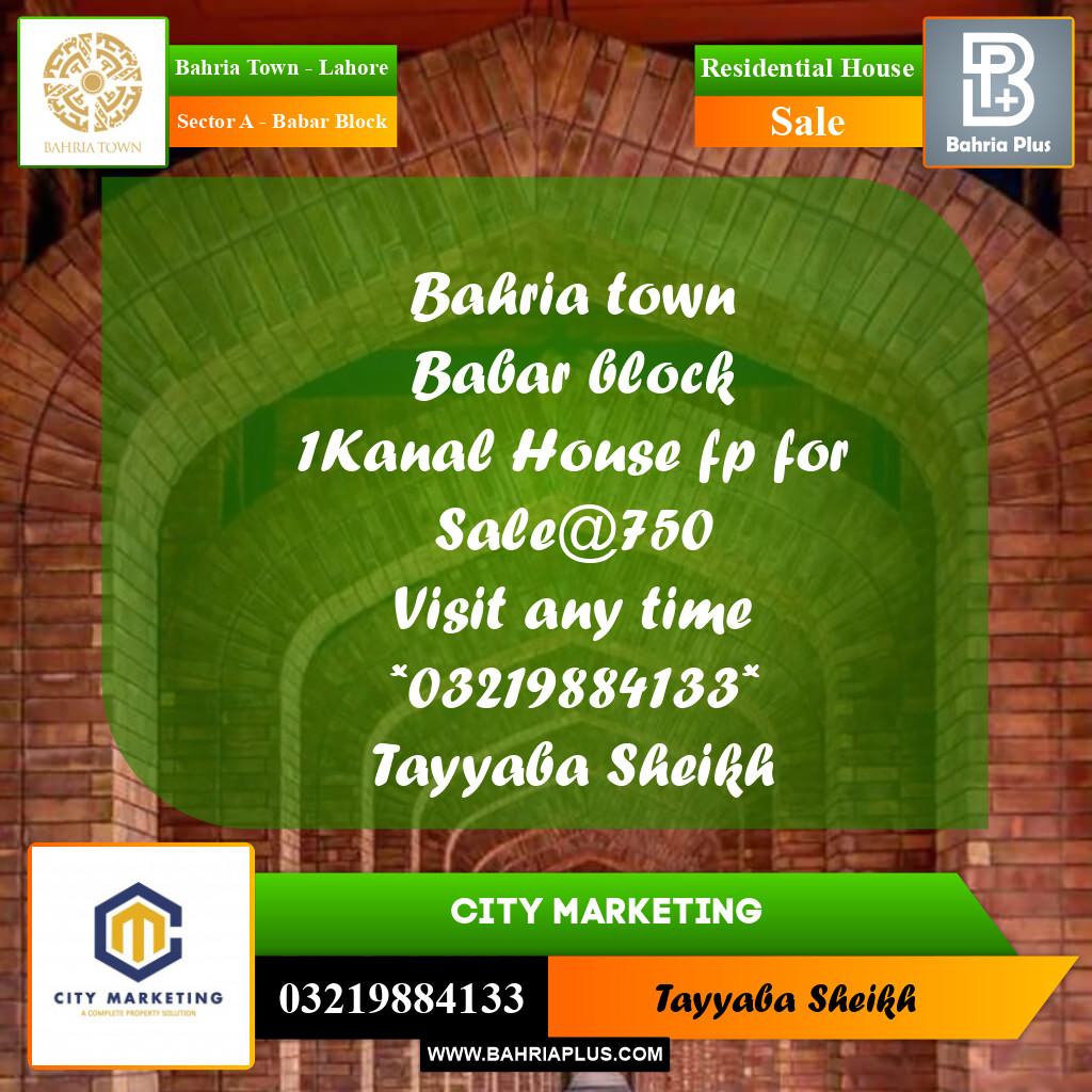 1 Marla Residential House for Sale in Sector A - Babar Block -  Bahria Town, Lahore - (BP-271899)