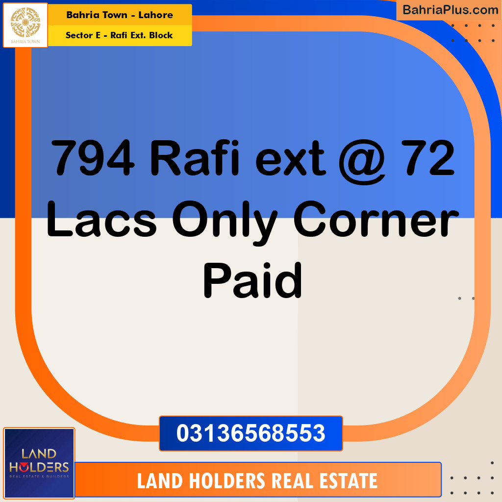5 Marla Residential Plot for Sale in Sector E - Rafi Ext. Block -  Bahria Town, Lahore - (BP-271919)