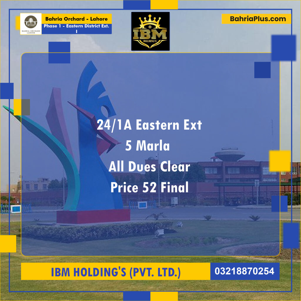 5 Marla Residential Plot for Sale in Phase 1 - Eastern District Ext. I -  Bahria Orchard, Lahore - (BP-271922)