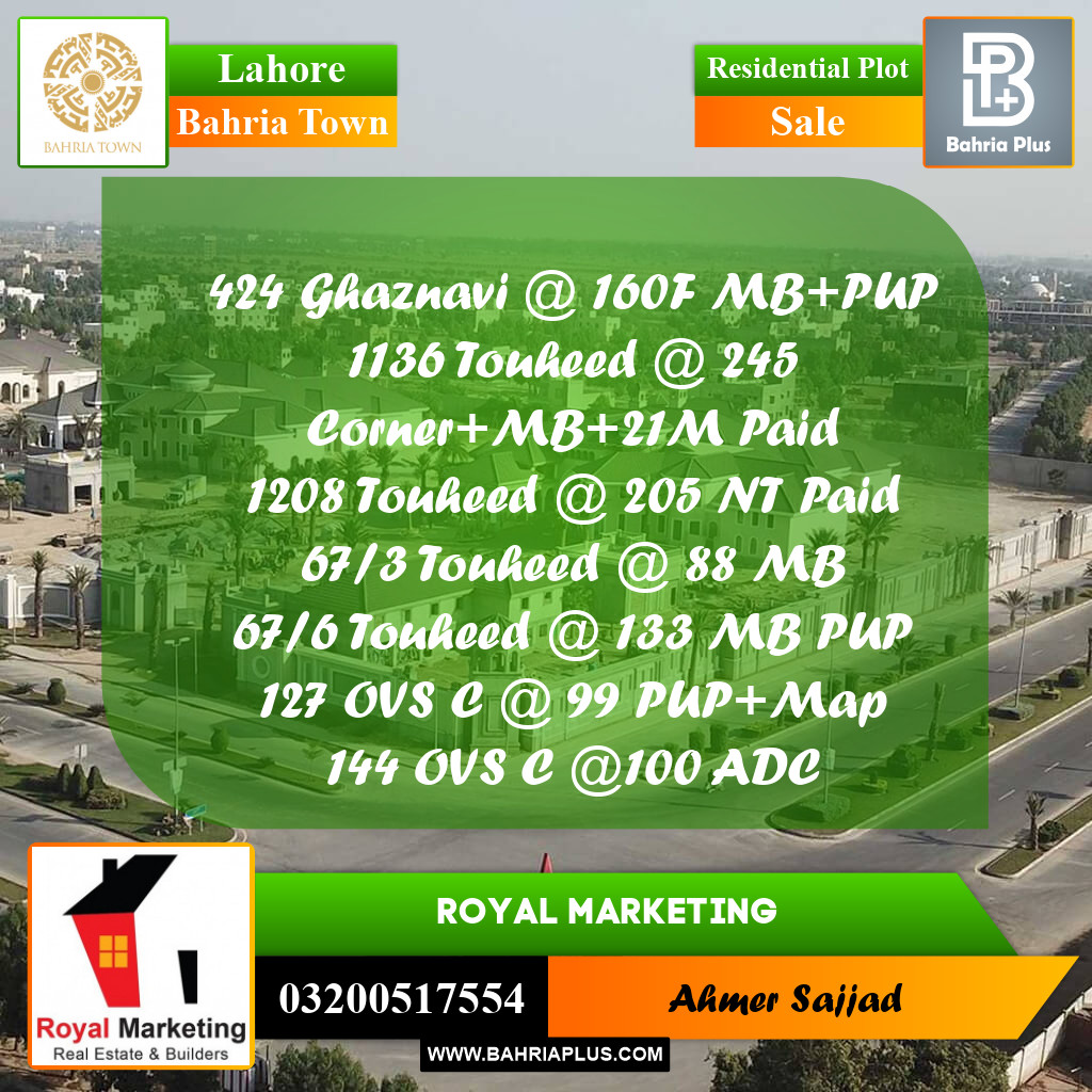 Residential Plot for Sale in Bahria Town, Lahore - (BP-272020)