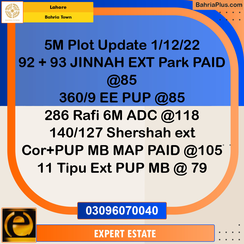 5 Marla Residential Plot for Sale in Bahria Town, Lahore - (BP-272022)