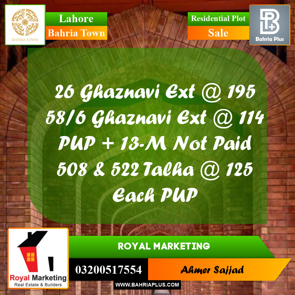 Residential Plot for Sale in Bahria Town, Lahore - (BP-272053)