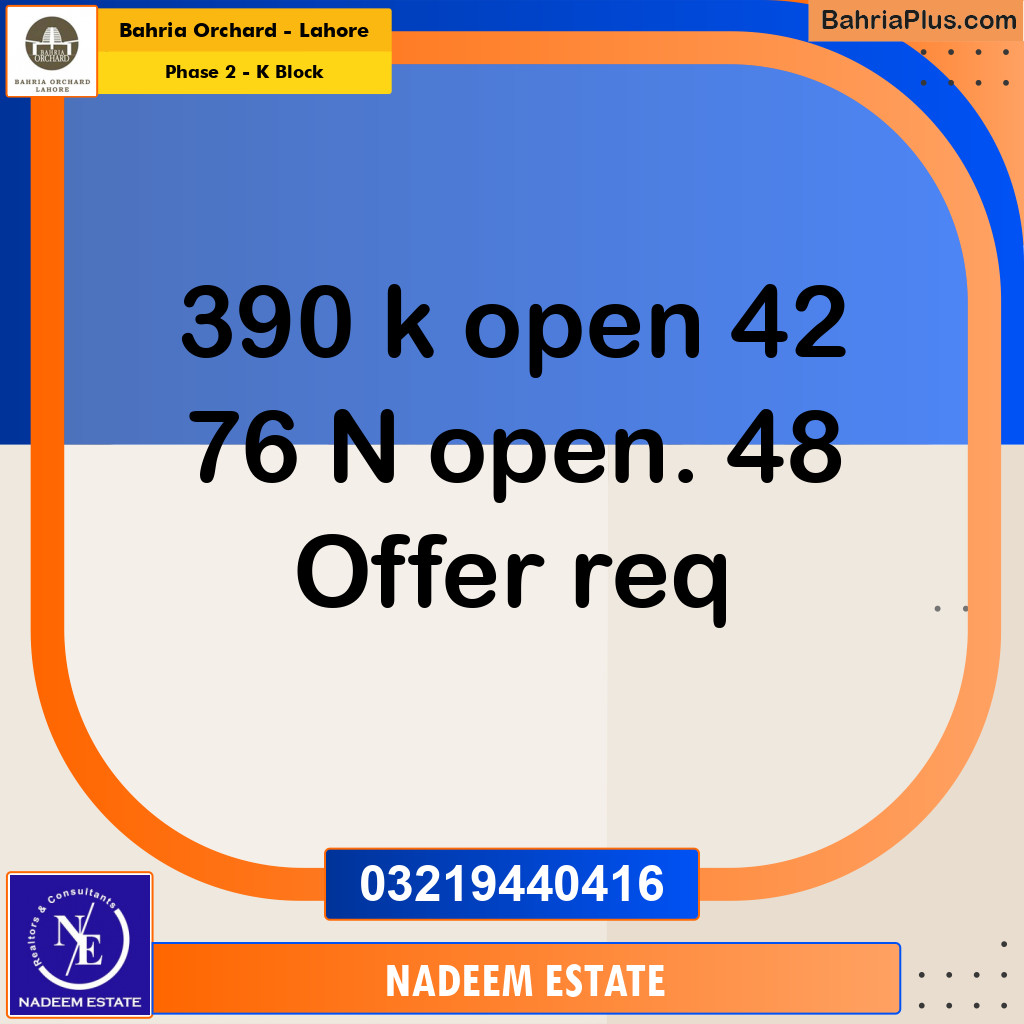 Residential Plot for Sale in Phase 2 - K Block -  Bahria Orchard, Lahore - (BP-272124)