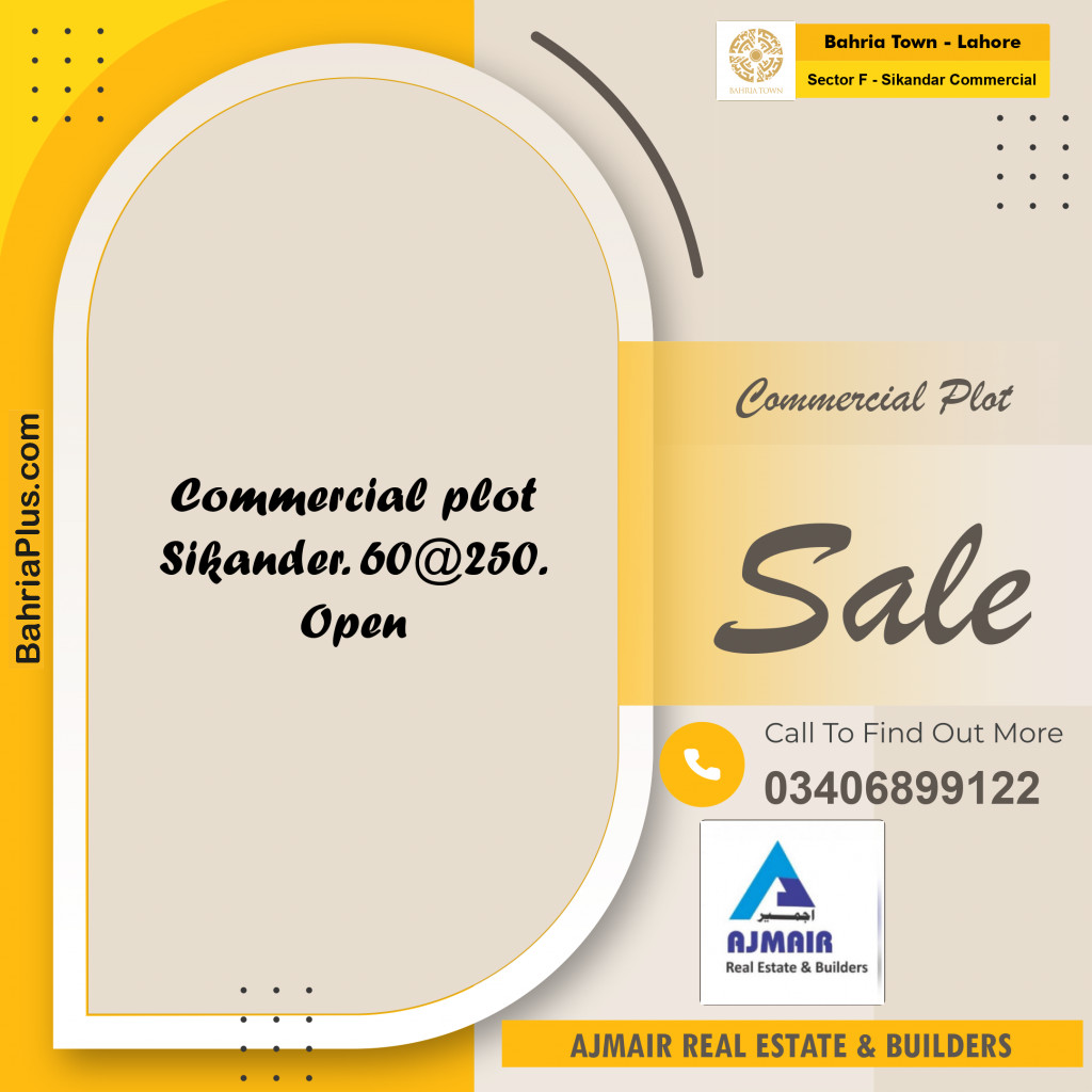 5 Marla Commercial Plot for Sale in Sector F - Sikandar Commercial -  Bahria Town, Lahore - (BP-272147)