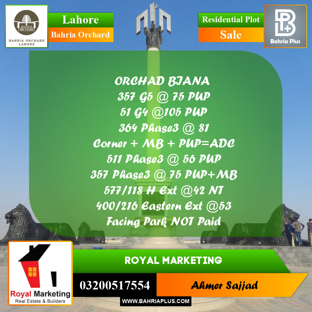 Residential Plot for Sale in Bahria Orchard, Lahore - (BP-272149)