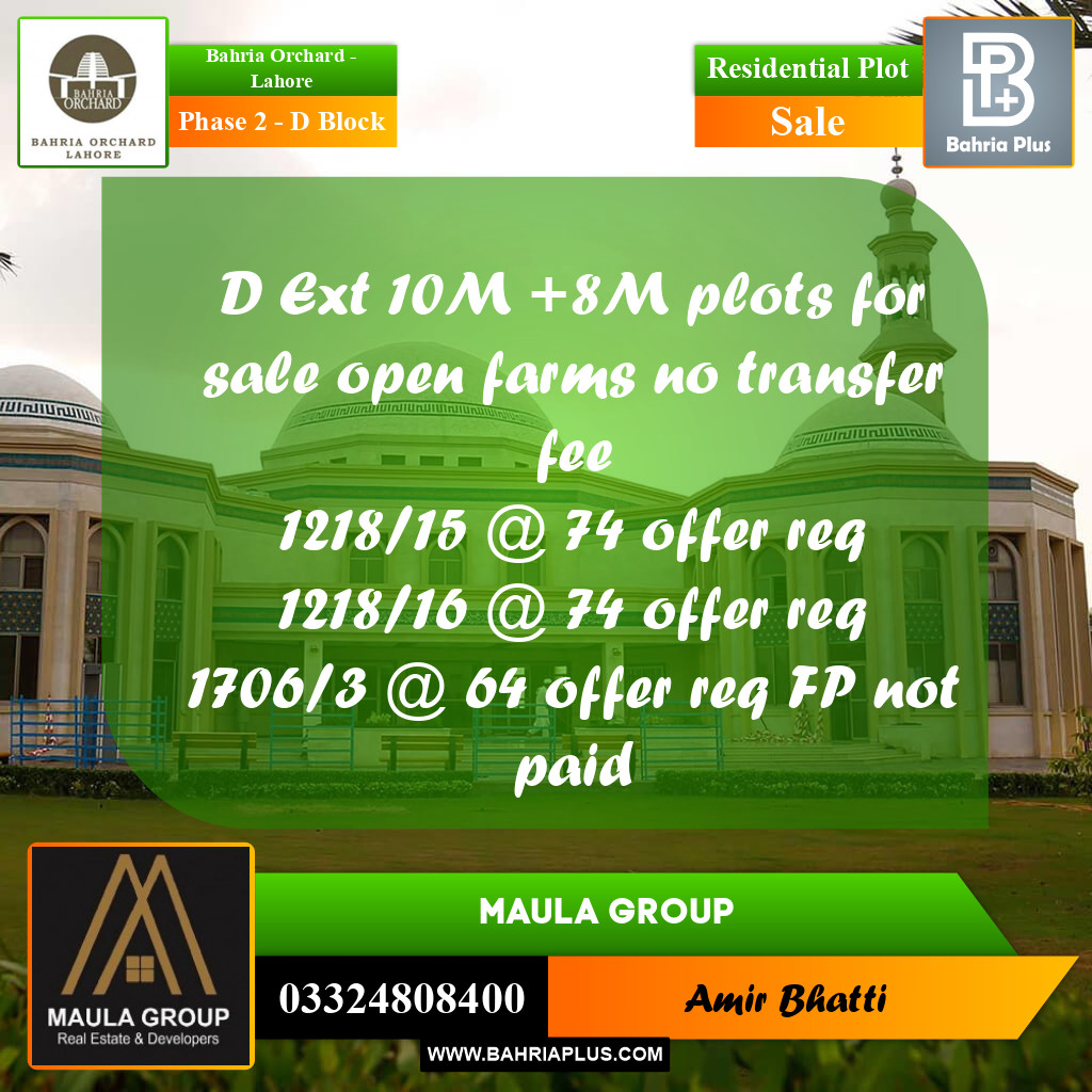 10 Marla Residential Plot for Sale in Phase 2 - D Block -  Bahria Orchard, Lahore - (BP-272166)