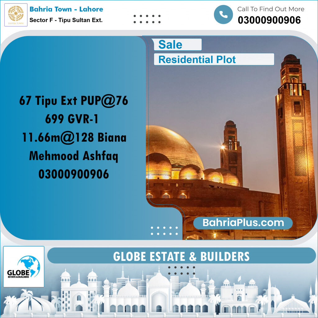Residential Plot for Sale in Sector F - Tipu Sultan Ext. -  Bahria Town, Lahore - (BP-272174)