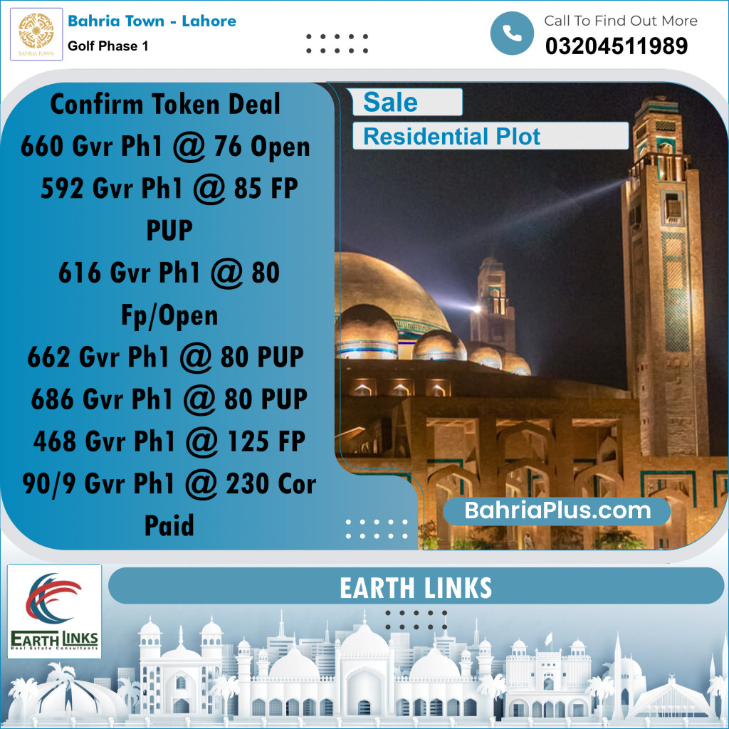 5 Marla Residential Plot for Sale in Golf Phase 1 -  Bahria Town, Lahore - (BP-272189)