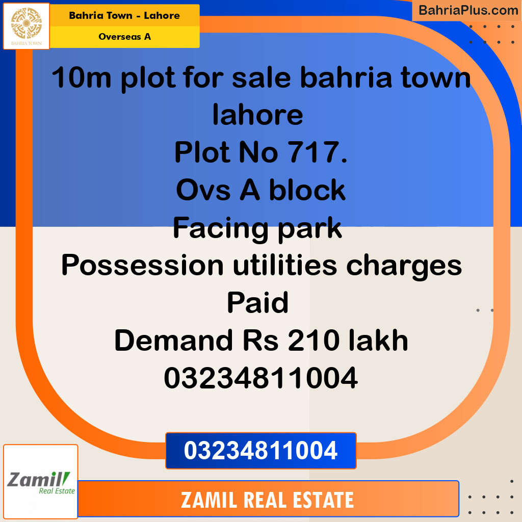 10 Marla Residential Plot for Sale in Overseas A -  Bahria Town, Lahore - (BP-272198)