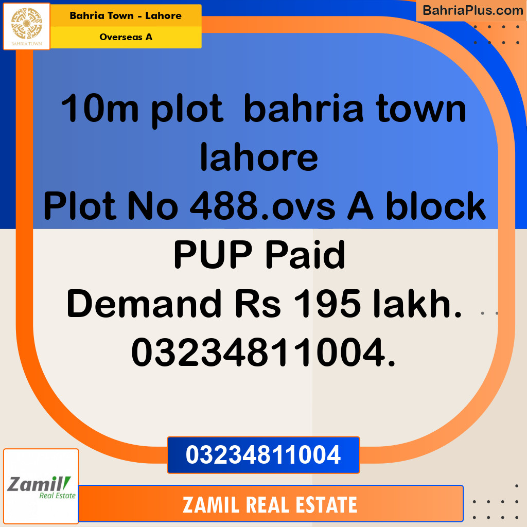10 Marla Residential Plot for Sale in Overseas A -  Bahria Town, Lahore - (BP-272199)