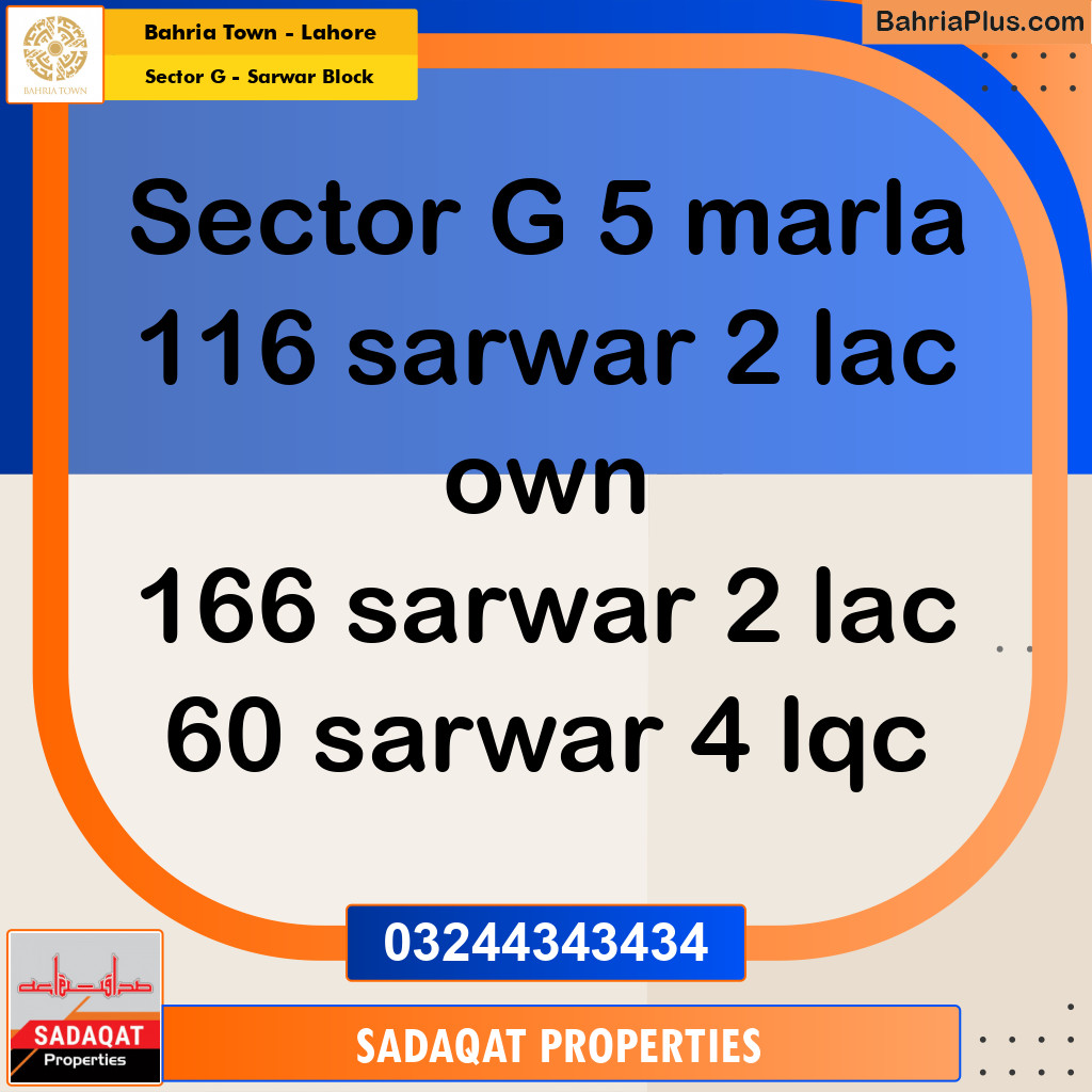 5 Marla Residential Plot for Sale in Sector G - Sarwar Block -  Bahria Town, Lahore - (BP-272230)