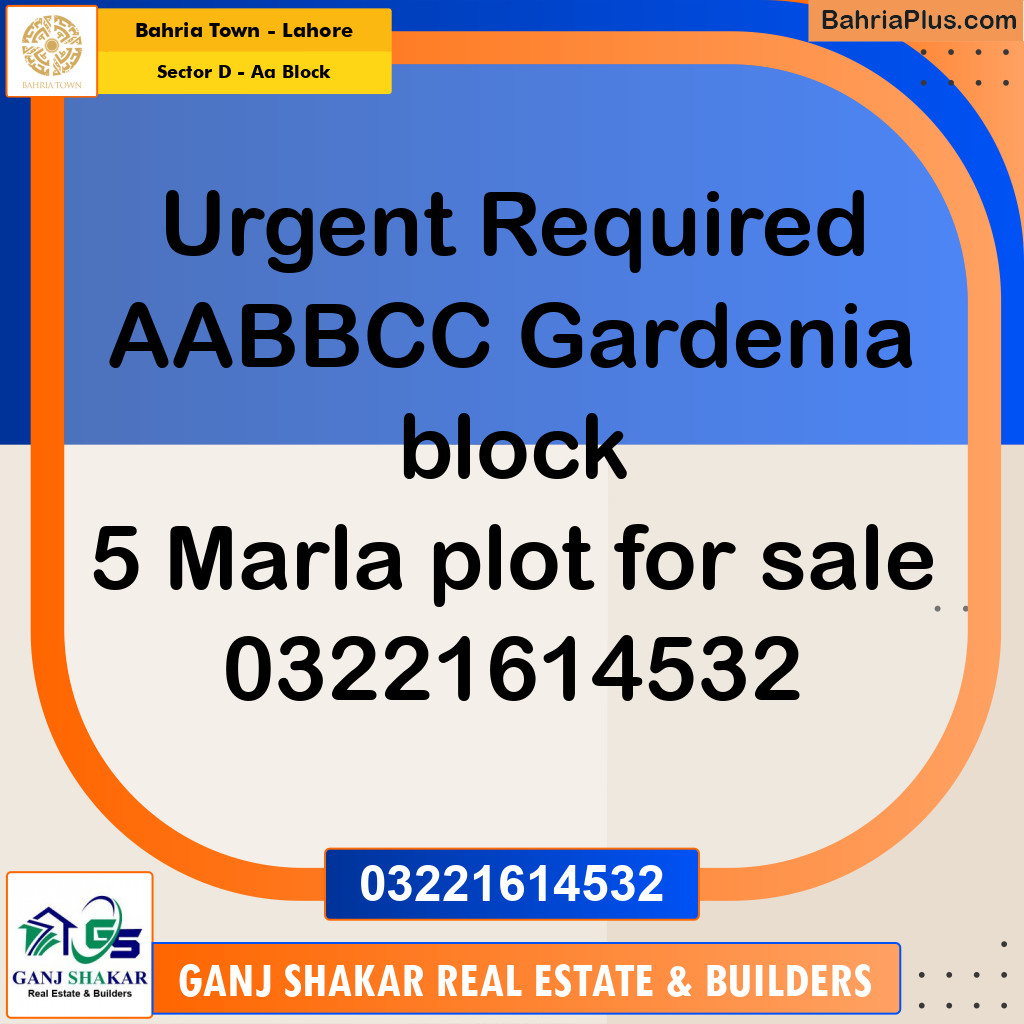 5 Marla Residential Plot for Sale in Sector D - AA Block -  Bahria Town, Lahore - (BP-272250)