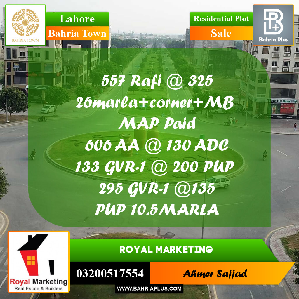 Residential Plot for Sale in Bahria Town, Lahore - (BP-272337)