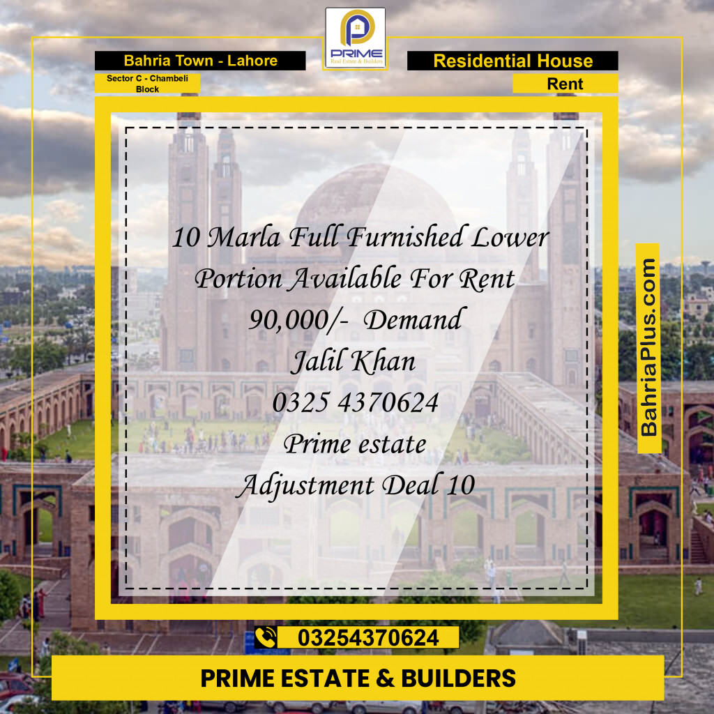 10 Marla Residential House for Rent in Sector C - Chambeli Block -  Bahria Town, Lahore - (BP-272347)