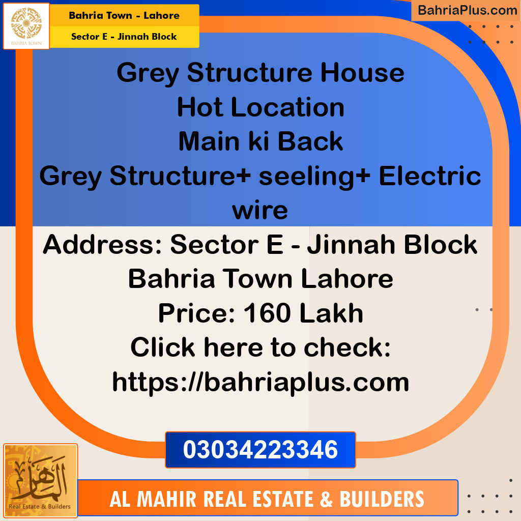 Residential House for Sale in Sector E - Jinnah Block -  Bahria Town, Lahore - (BP-272356)