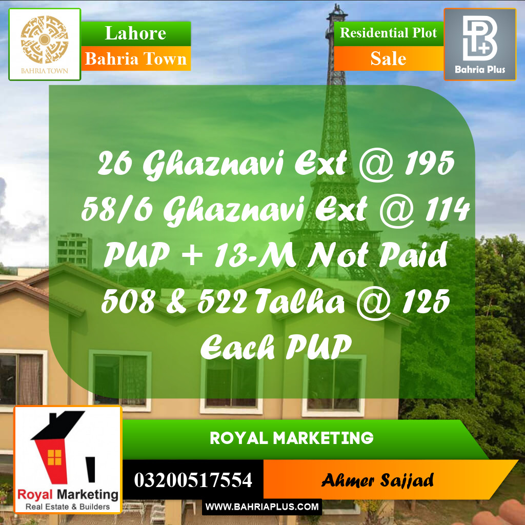 Residential Plot for Sale in Bahria Town, Lahore - (BP-272390)