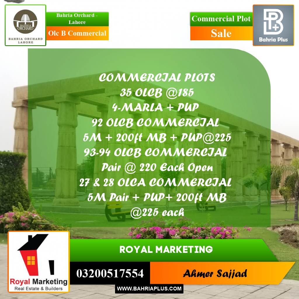 Commercial Plot for Sale in OLC B Commercial -  Bahria Orchard, Lahore - (BP-272403)