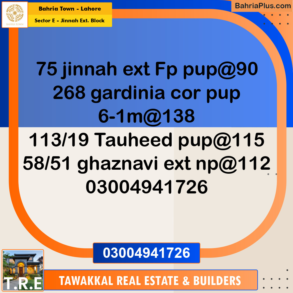 5 Marla Residential Plot for Sale in Sector E - Jinnah Ext. Block -  Bahria Town, Lahore - (BP-272434)