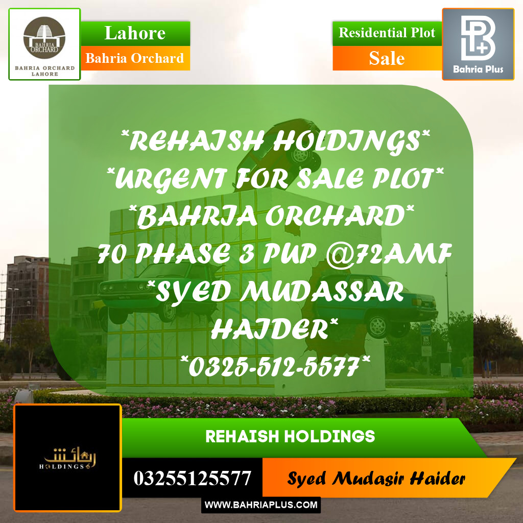 Residential Plot for Sale in Bahria Orchard, Lahore - (BP-272437)