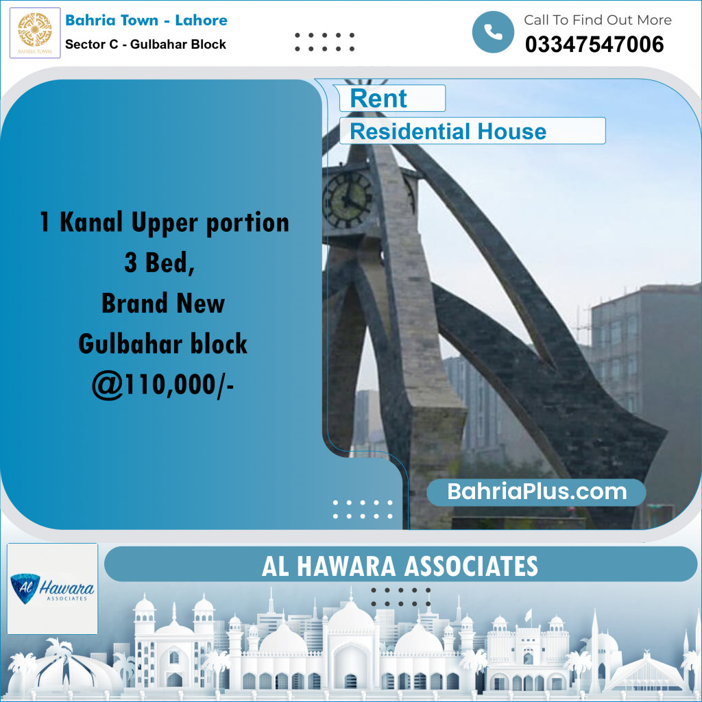 1 Kanal Residential House for Rent in Sector C - Gulbahar Block -  Bahria Town, Lahore - (BP-272441)