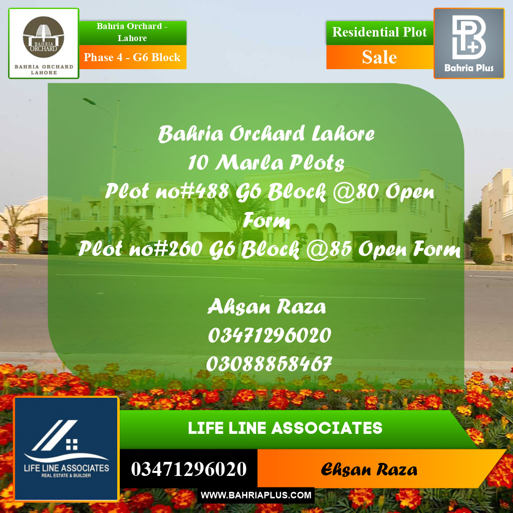 10 Marla Residential Plot for Sale in Phase 4 - G6 Block -  Bahria Orchard, Lahore - (BP-272458)