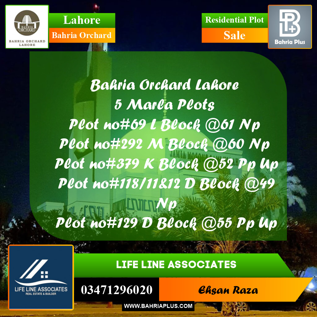 5 Marla Residential Plot for Sale in Bahria Orchard, Lahore - (BP-272464)