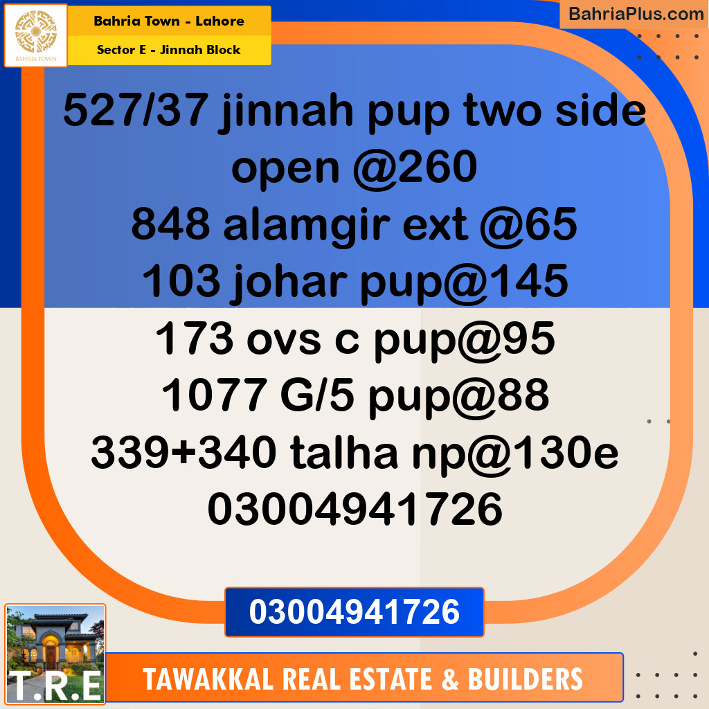 1 Kanal Residential Plot for Sale in Sector E - Jinnah Block -  Bahria Town, Lahore - (BP-272495)