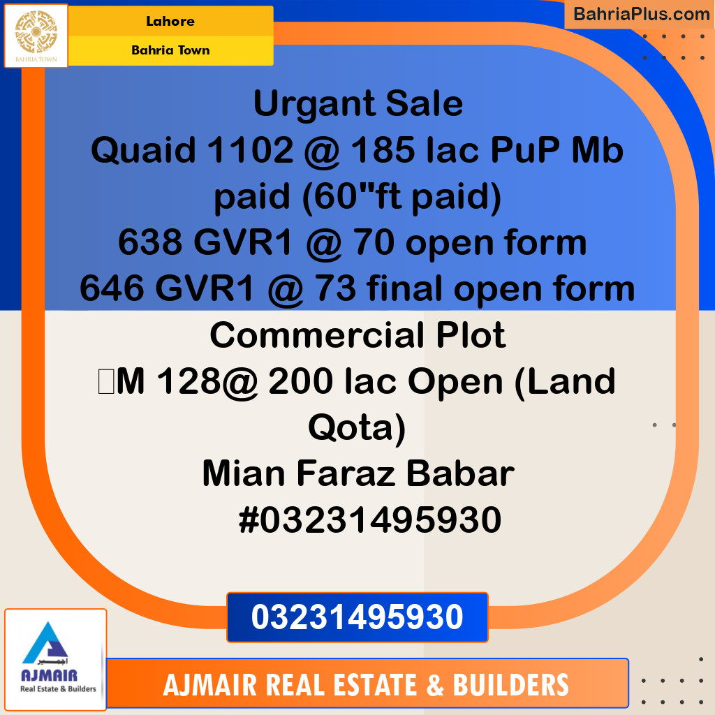 Residential Plot for Sale in Bahria Town, Lahore - (BP-272505)