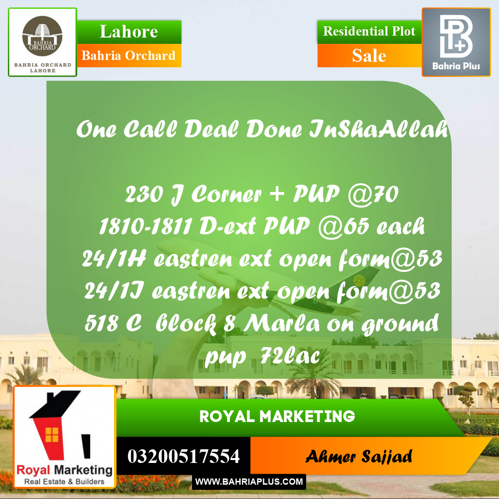 Residential Plot for Sale in Bahria Orchard, Lahore - (BP-272509)