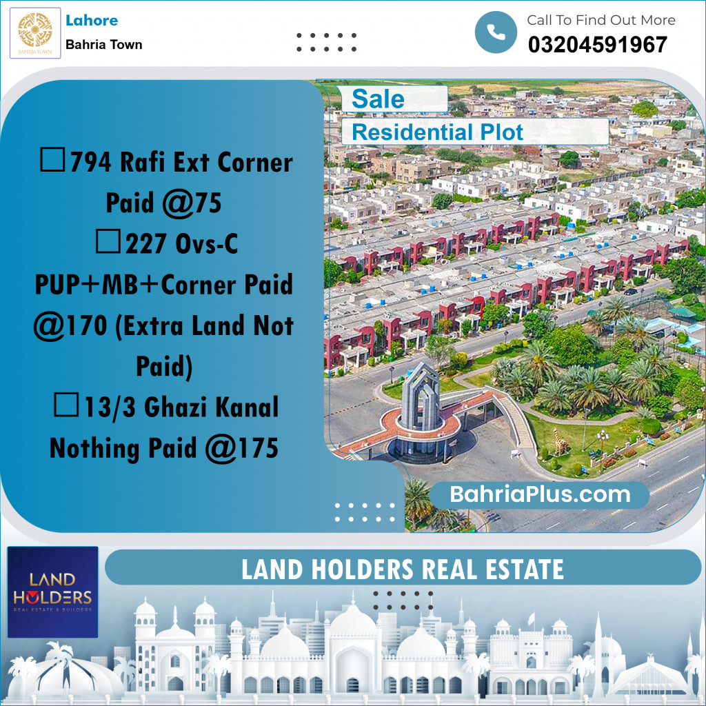 Residential Plot for Sale in Bahria Town, Lahore - (BP-272514)
