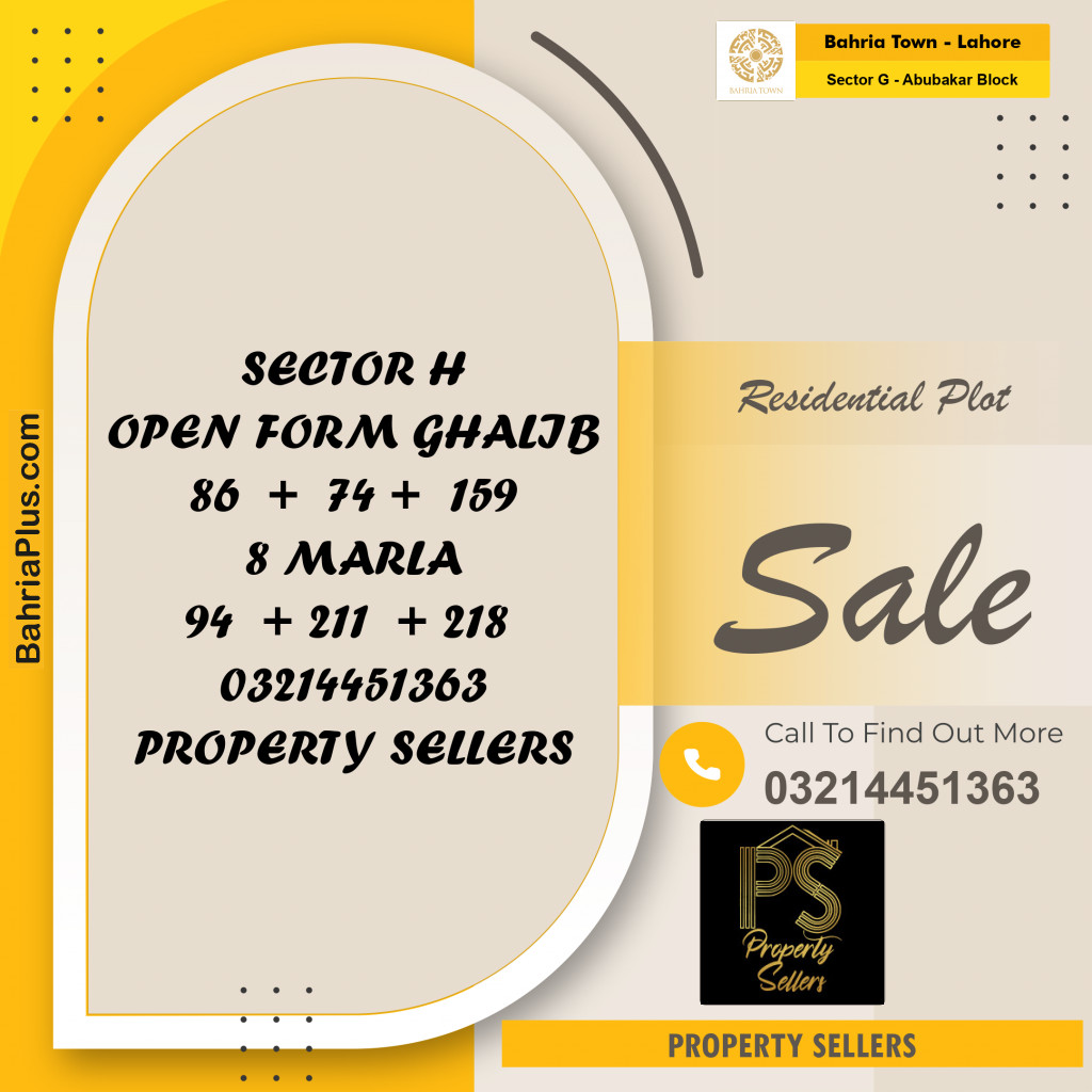 5 Marla Residential Plot for Sale in Sector G - Abubakar Block -  Bahria Town, Lahore - (BP-272518)