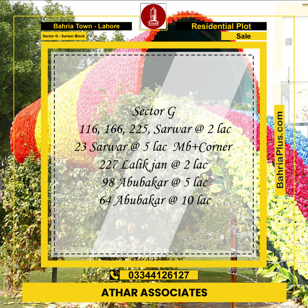 5 Marla Residential Plot for Sale in Sector G - Sarwar Block -  Bahria Town, Lahore - (BP-272522)