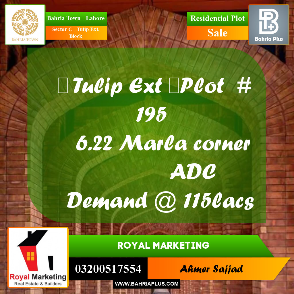 Residential Plot for Sale in Sector C - Tulip Ext. Block -  Bahria Town, Lahore - (BP-272552)