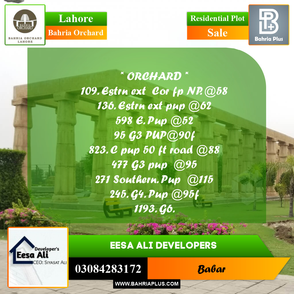 Residential Plot for Sale in Bahria Orchard, Lahore - (BP-272554)
