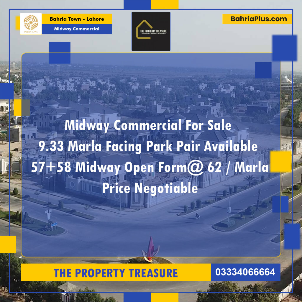 9.33 Marla Commercial Plot for Sale in Midway Commercial -  Bahria Town, Lahore - (BP-272571)