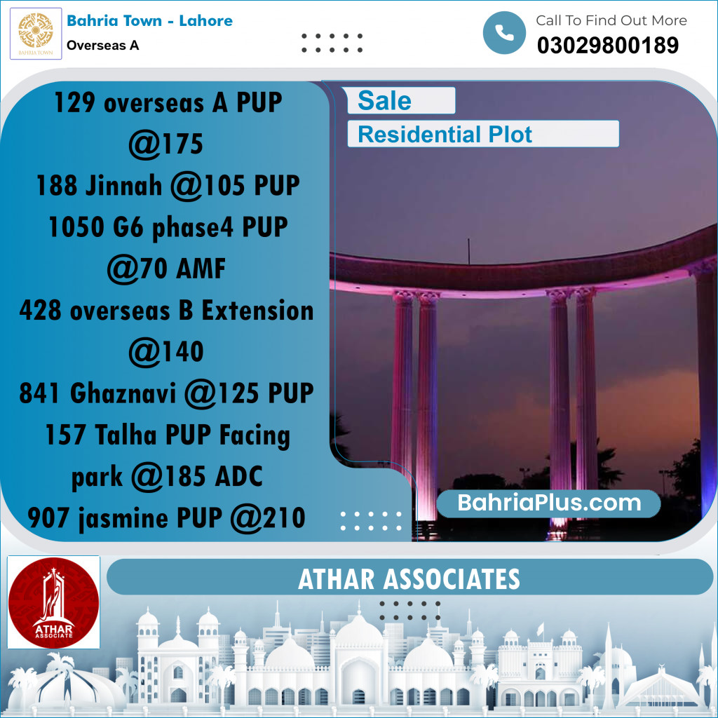 10 Marla Residential Plot for Sale in Overseas A -  Bahria Town, Lahore - (BP-272576)
