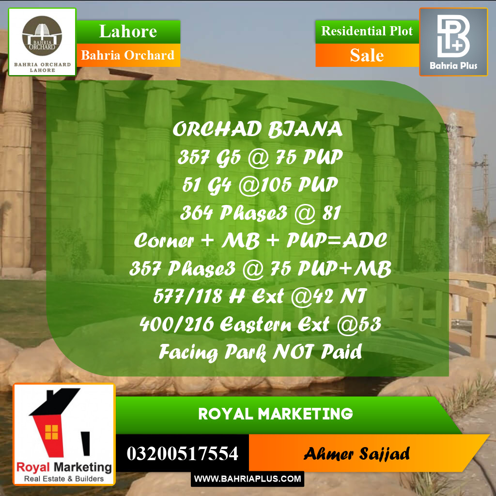 Residential Plot for Sale in Bahria Orchard, Lahore - (BP-272598)