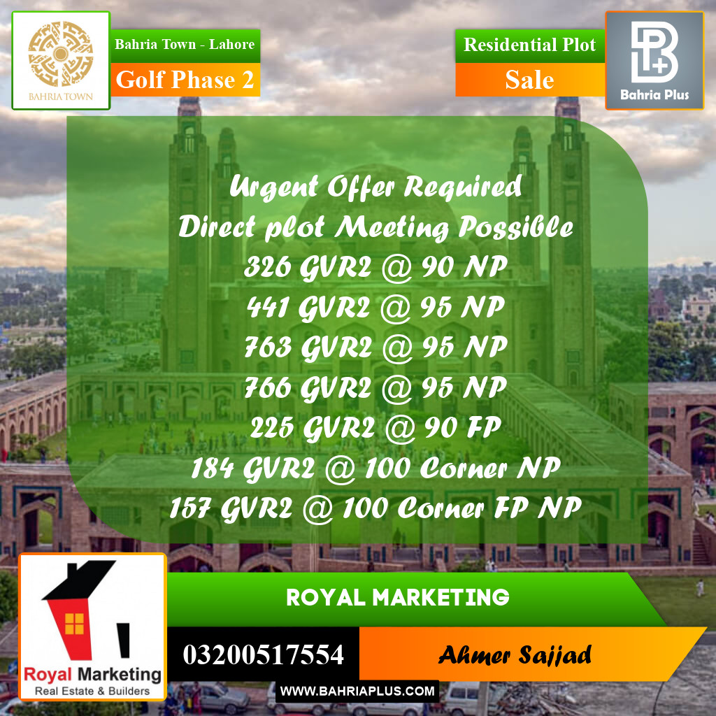 Residential Plot for Sale in Golf Phase 2 -  Bahria Town, Lahore - (BP-272599)