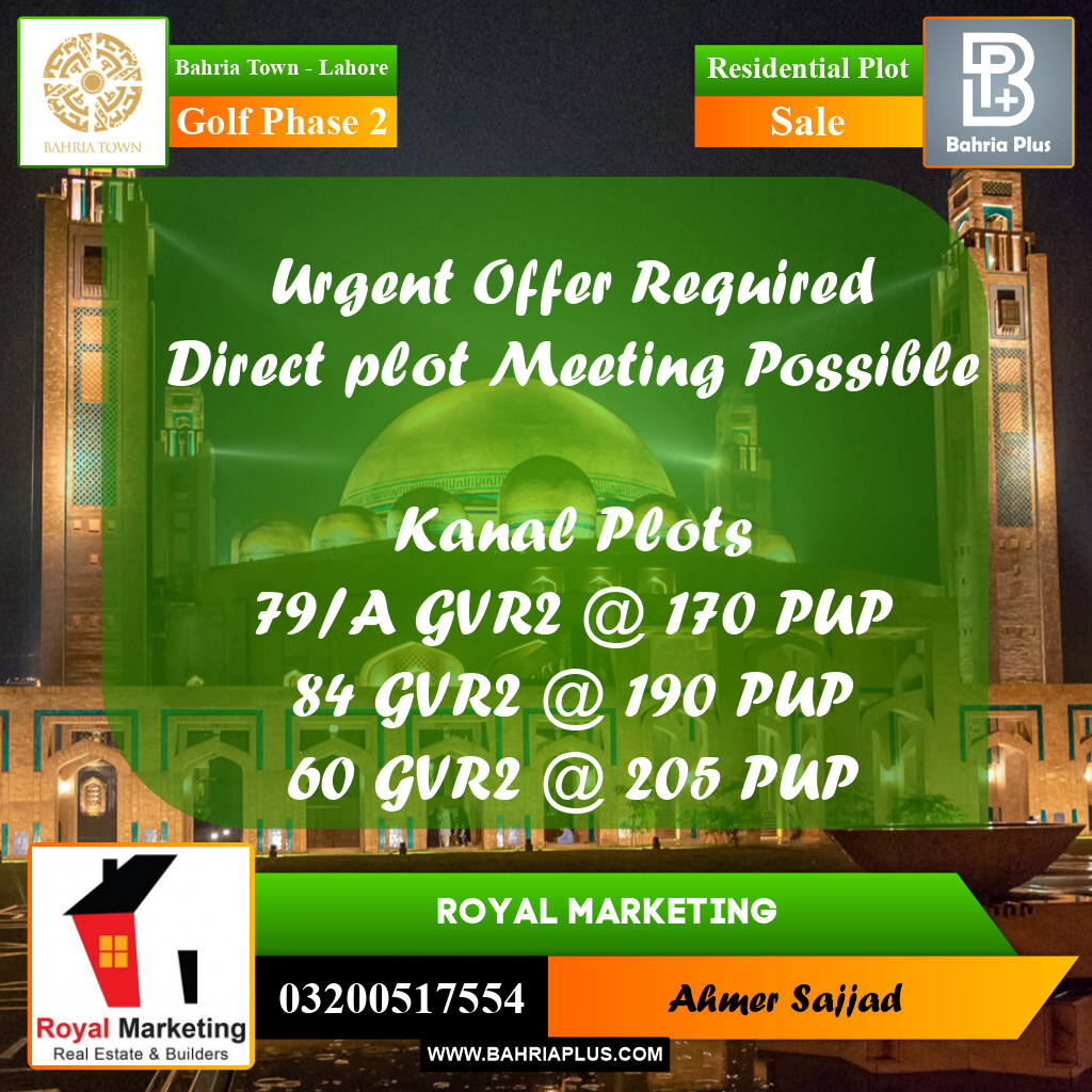 Residential Plot for Sale in Golf Phase 2 -  Bahria Town, Lahore - (BP-272600)