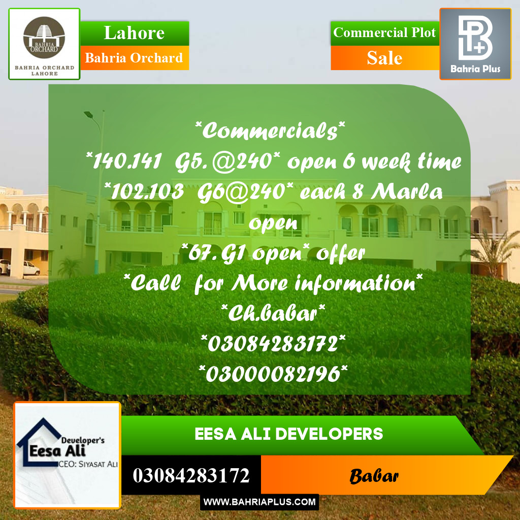 Commercial Plot for Sale in Bahria Orchard, Lahore - (BP-272626)